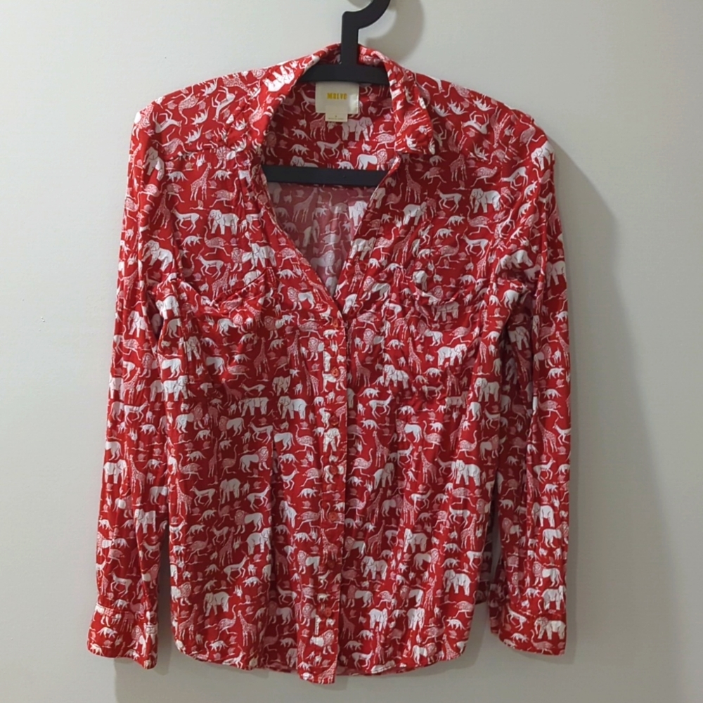 Maeve Anthropologie Safari Button Down Shirt Top Blouse